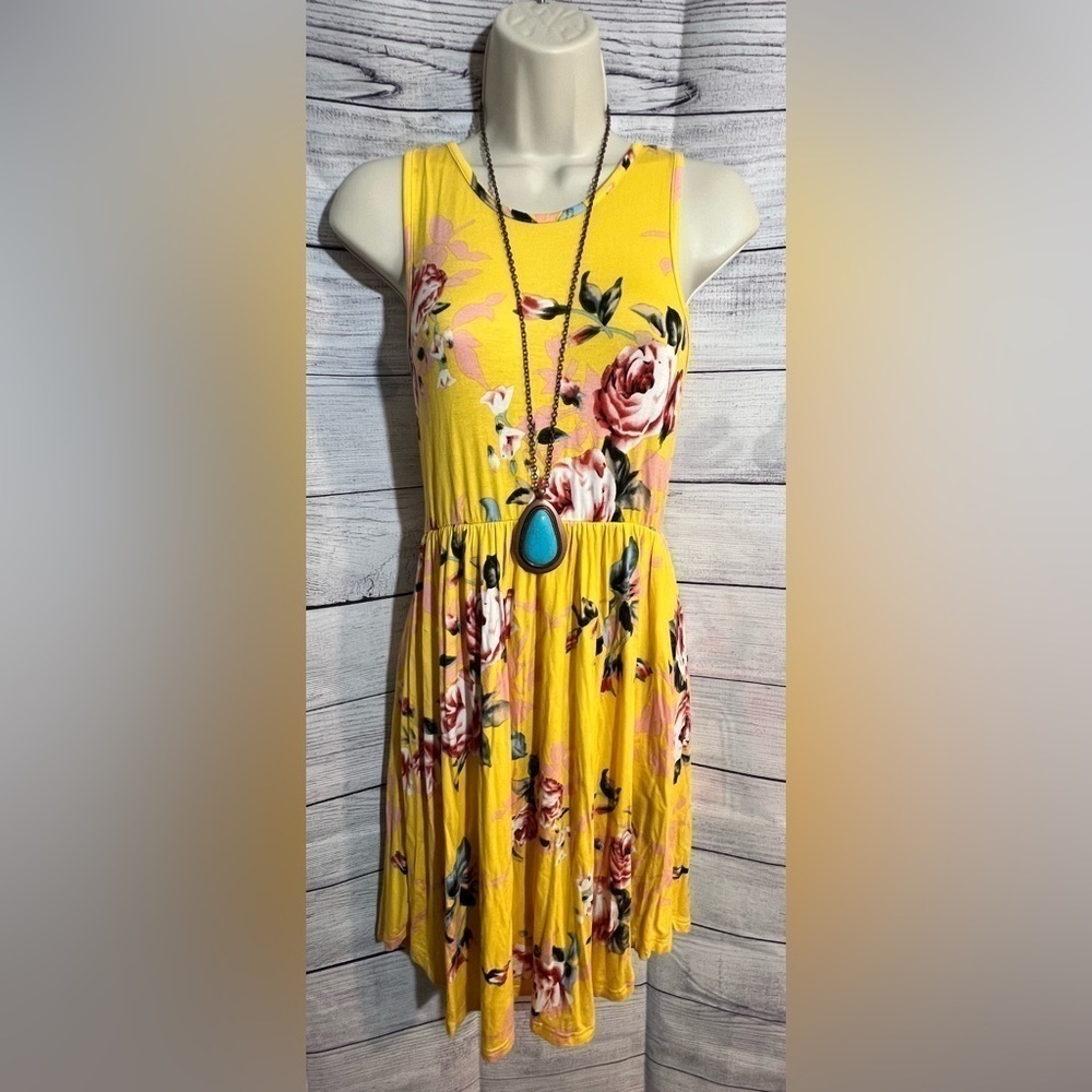 Boutique Floral Yellow Tank Dress
